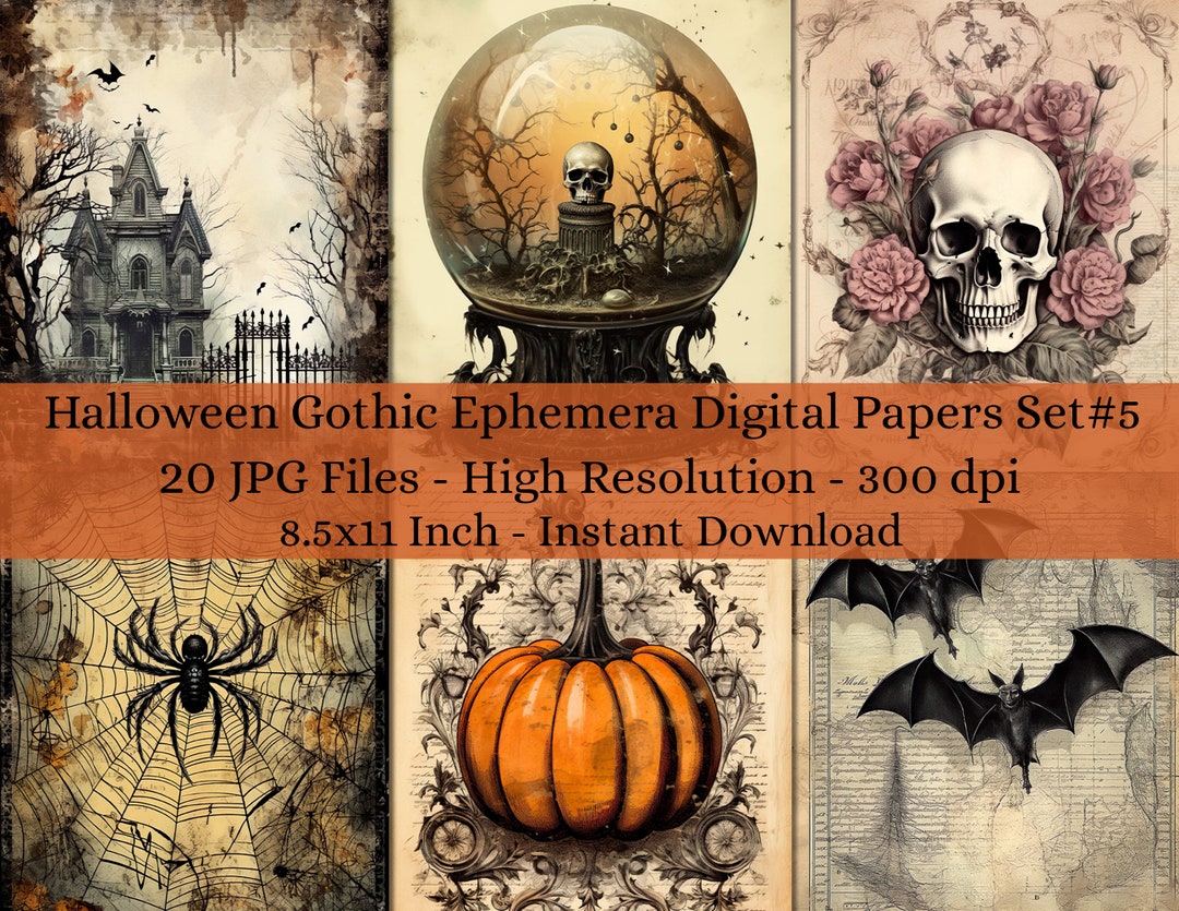 20 Sheet Printable Vintage Halloween Gothic Ephemera Digital Paper ...