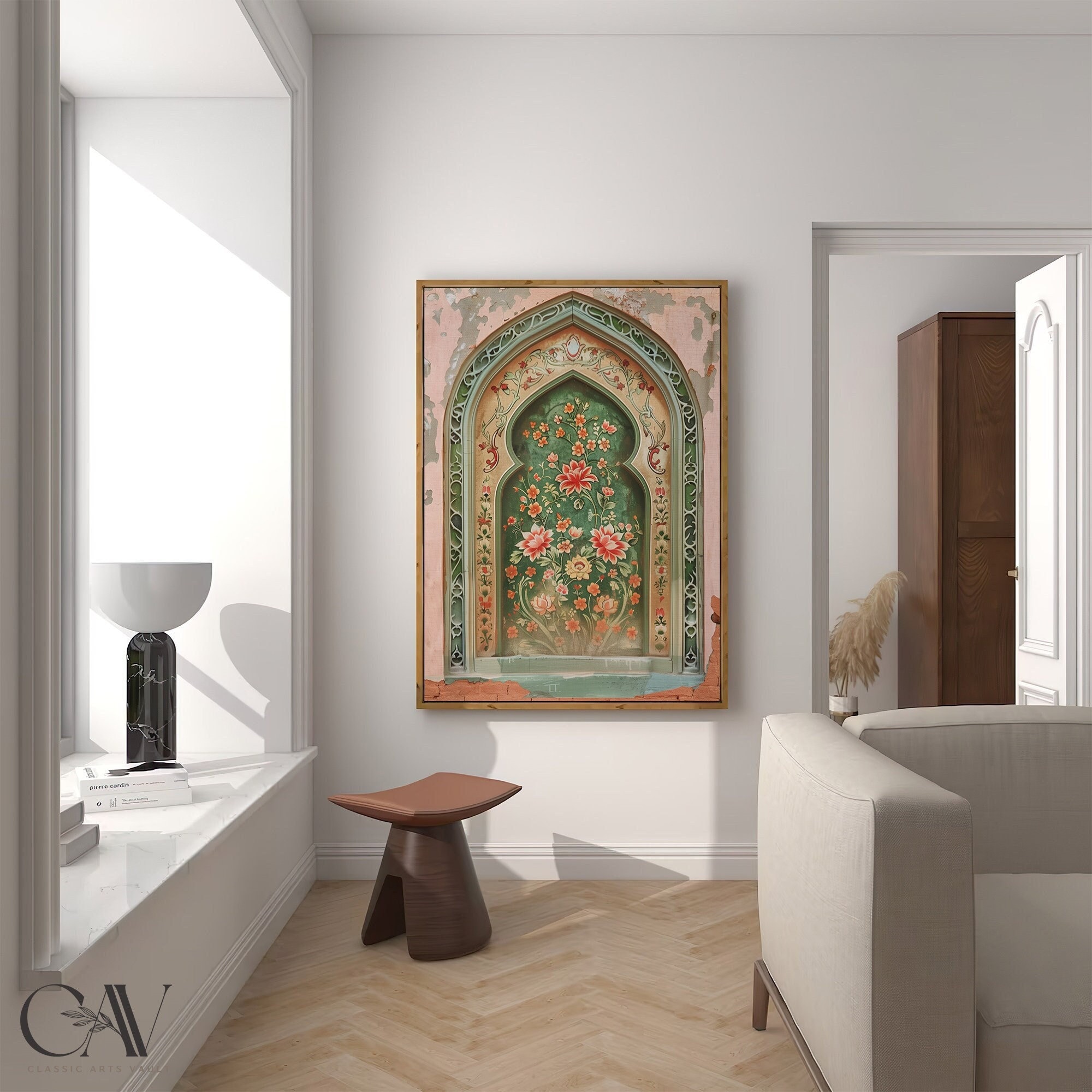 Palestine Floral Arch Art Print, Islamic Wall Art Muslim Architecture Poster Arabic Decor, Eid Ramadan Gift, Large Wall Art Canvas #2046