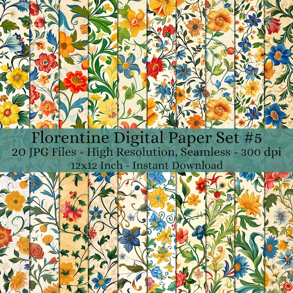 20 Sheet Printable Florentine Digital Paper Decoupage, Collage Paper Art, Decorative Paper, Junk Journal Kit, Digital Paper Pattern #1792