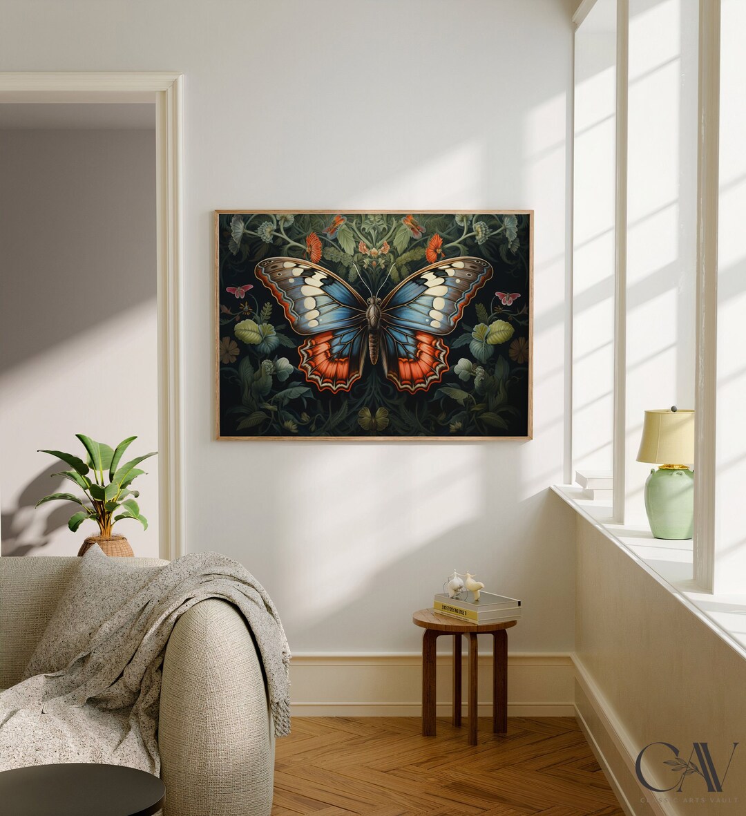 William Morris Inspired Butterfly Art Print Poster Rustic Farmhouse ...