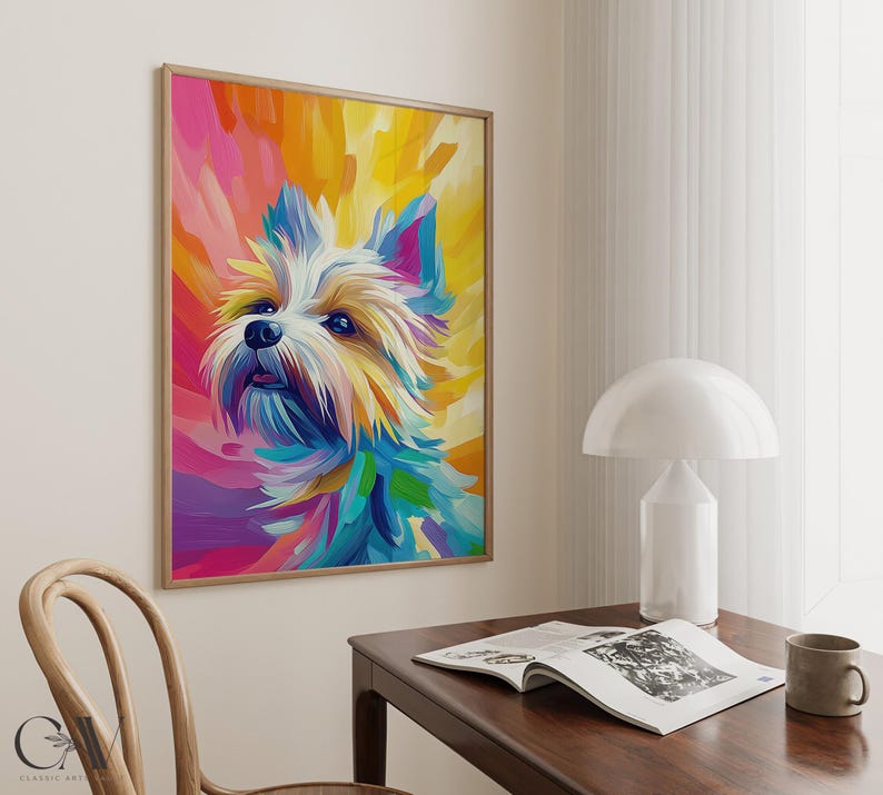 Yorkshire Terrier Dog Maximalist Eclectic Animal Portrait Print Funky Animal Poster Decor Colorful Painting Large Wall Art Canvas #3160 immagine 5