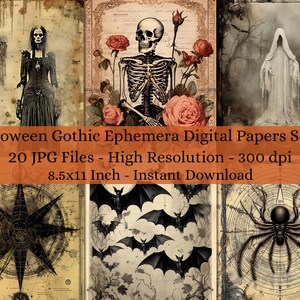 20 Sheet Printable Vintage Halloween Gothic Ephemera Digital Paper ...