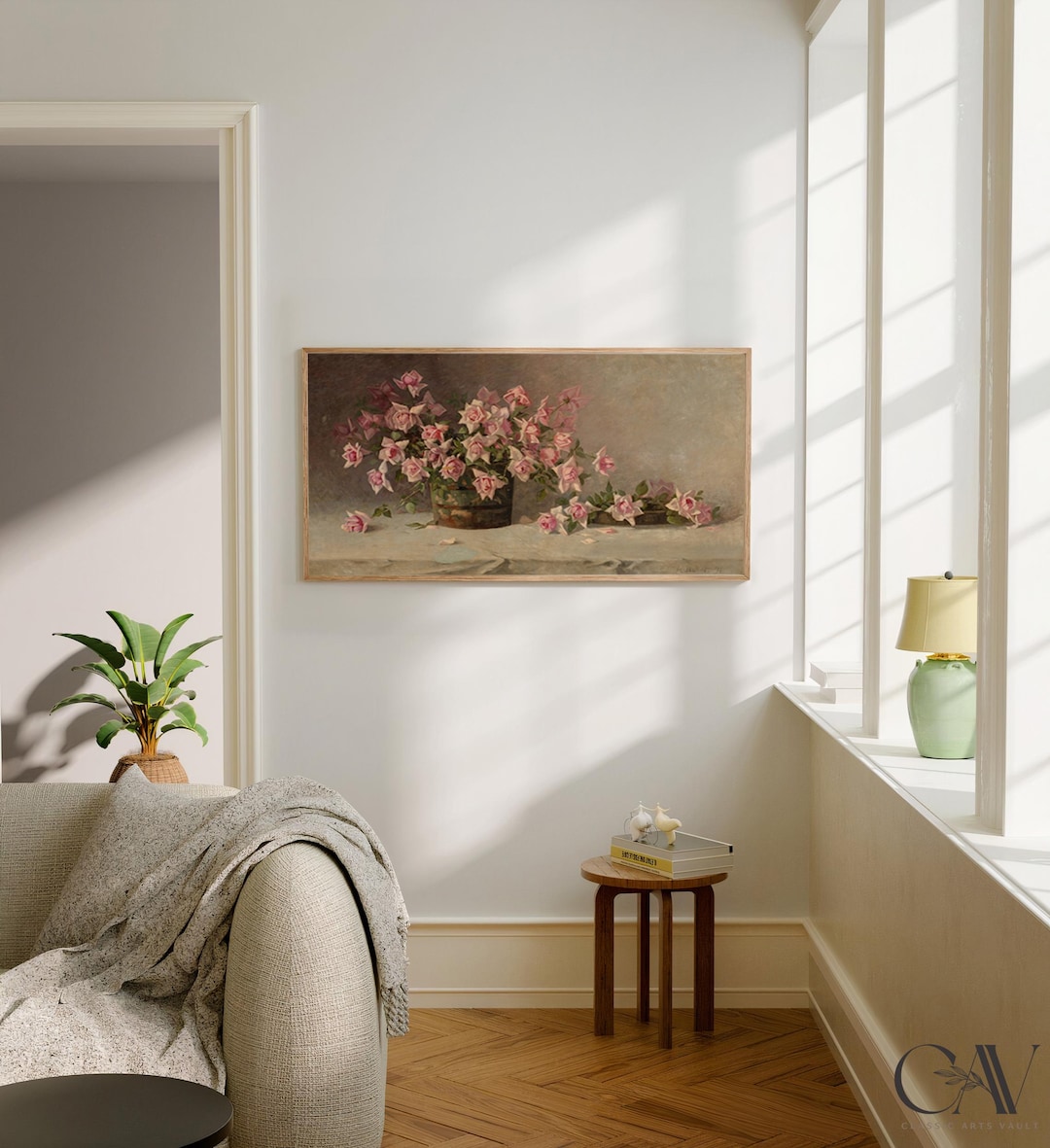 Still Life Pink Roses Floral Botanical Rustic Country Vintage Painting ...