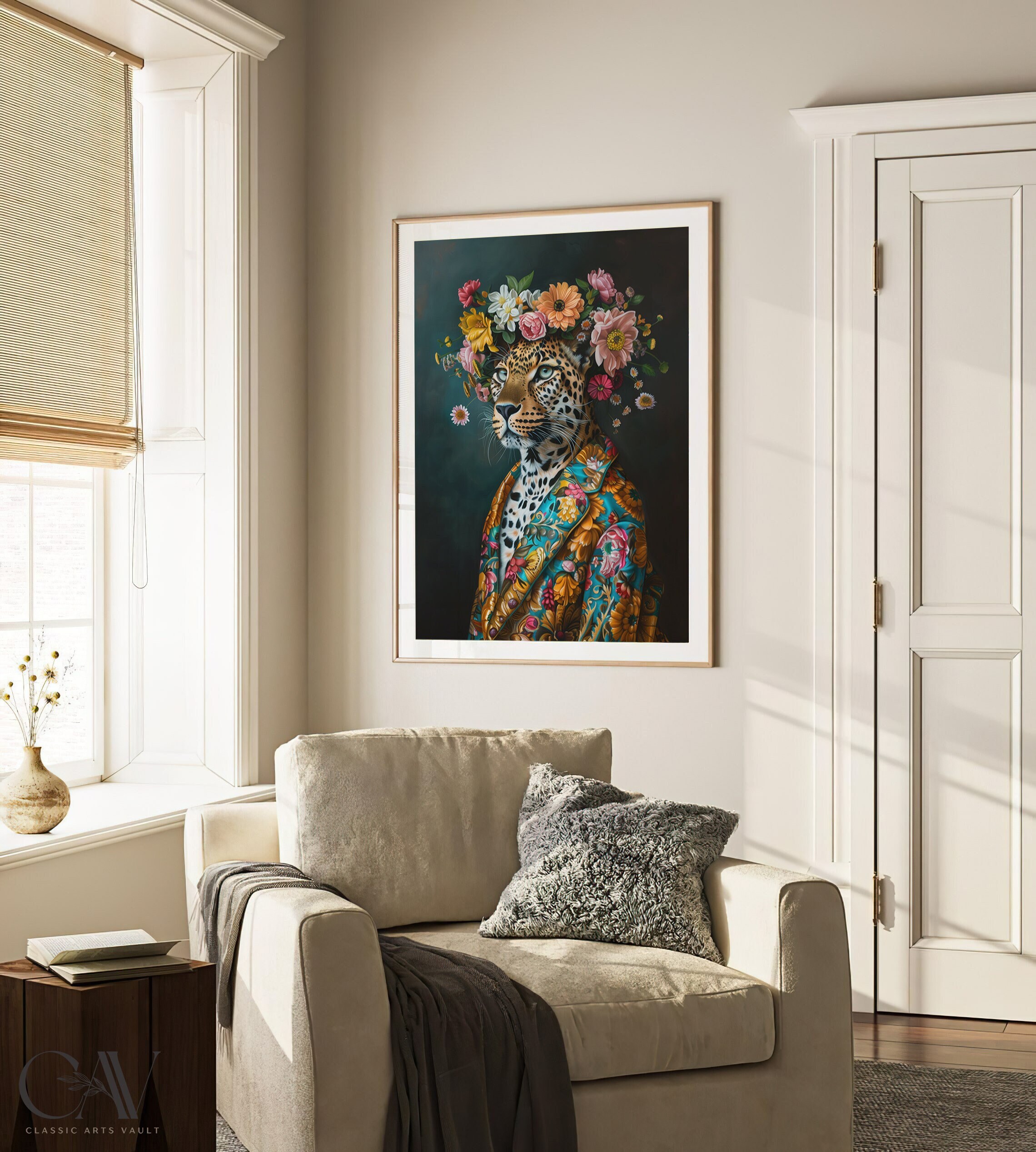 FITIE Maximalist Leopard Wall Art - 12x16 Inch Funky Floral Animal Canvas Poster With Hanger