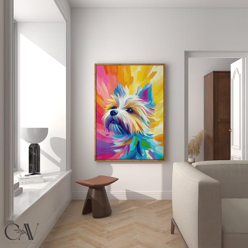 Yorkshire Terrier Dog Maximalist Eclectic Animal Portrait Print Funky Animal Poster Decor Colorful Painting Large Wall Art Canvas #3160 immagine 4