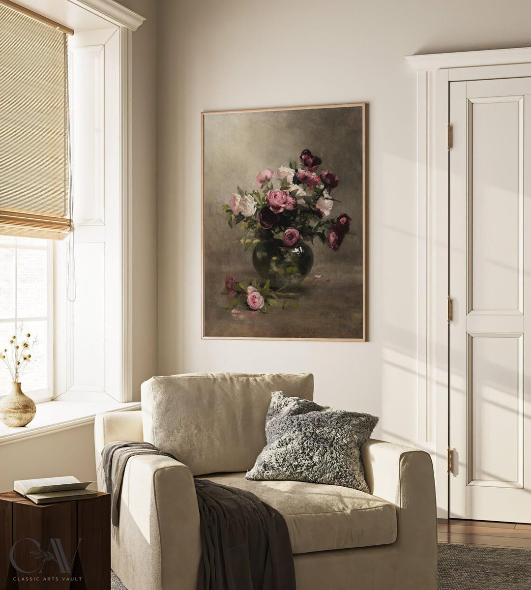 Pink Roses Flowers Art Print Still Life Rustic Country Vintage ...