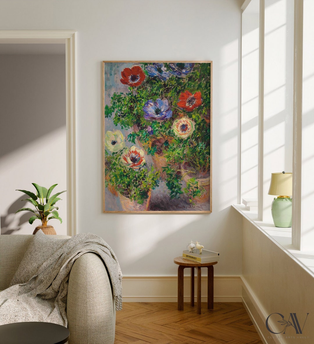 Claude Monet Anemone Flowers Vintage Floral Botanical Rustic