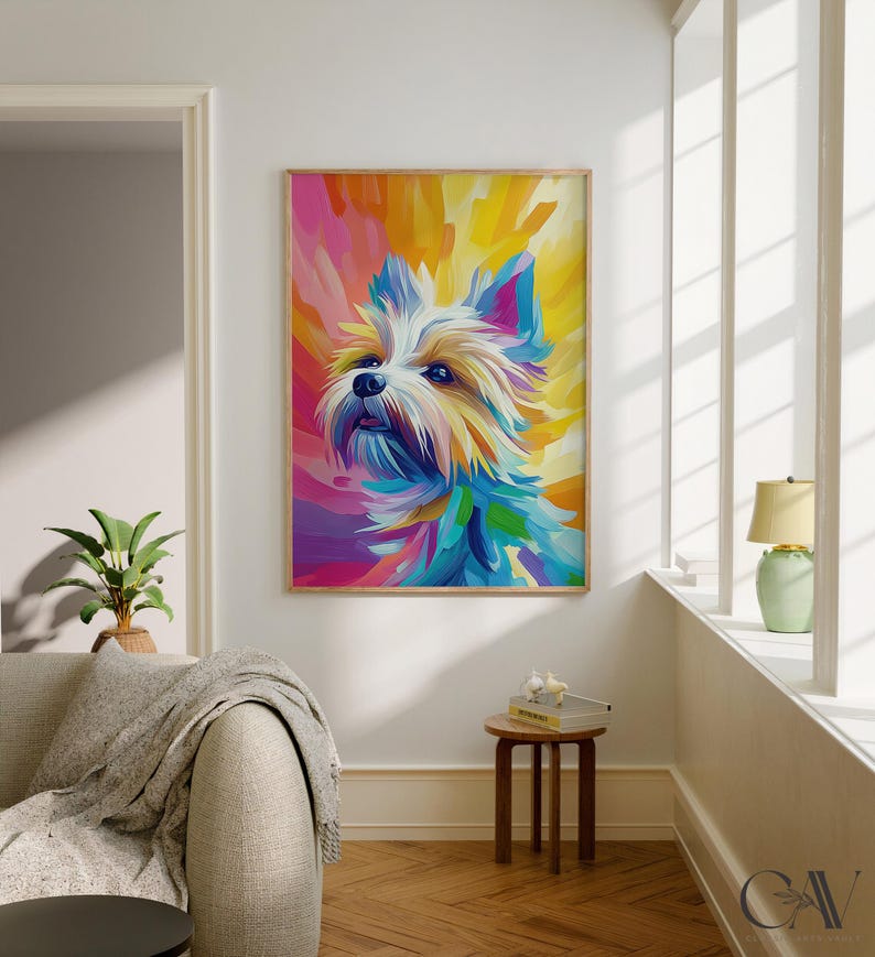 Yorkshire Terrier Dog Maximalist Eclectic Animal Portrait Print Funky Animal Poster Decor Colorful Painting Large Wall Art Canvas #3160 immagine 8