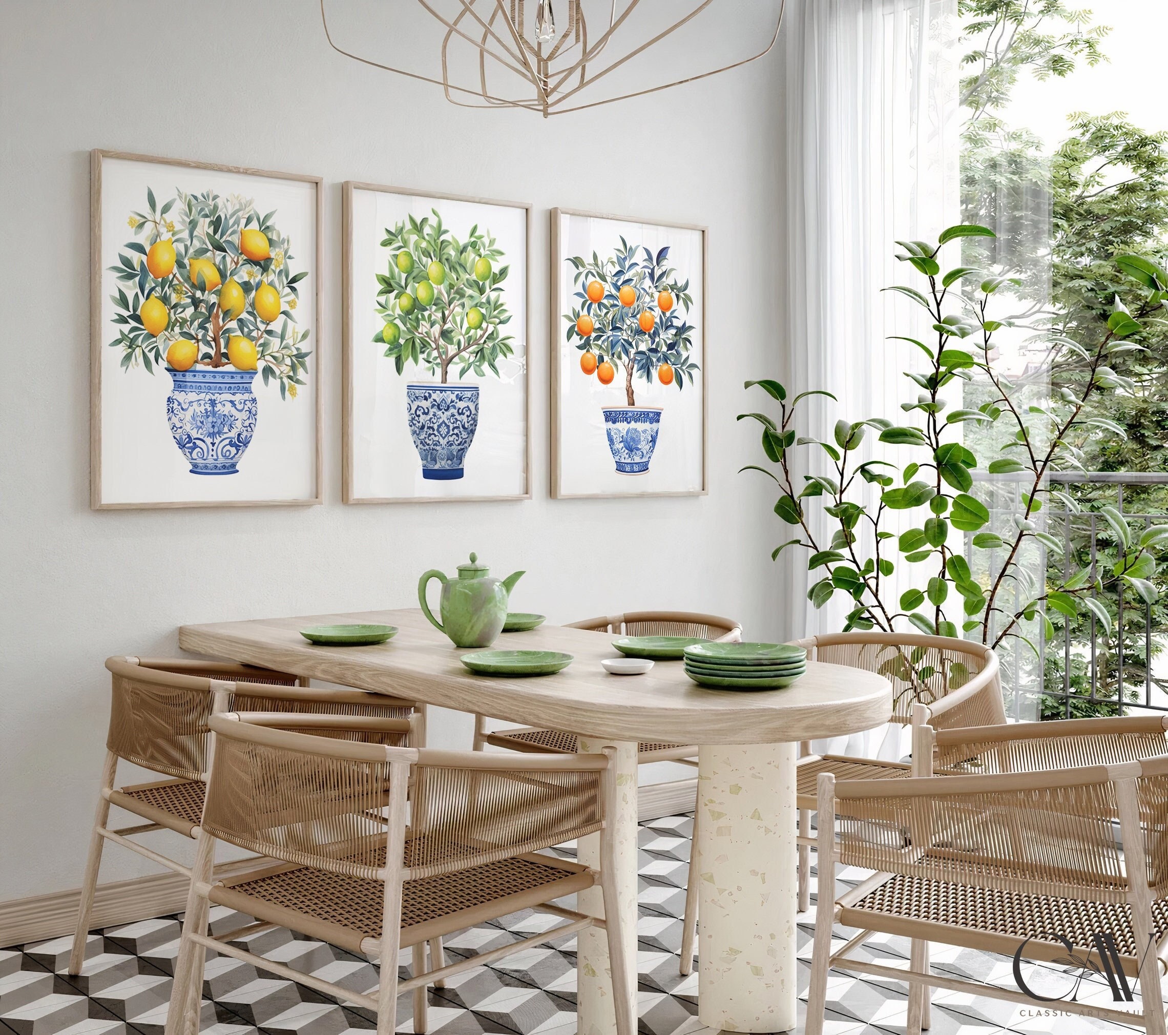 Chinoiserie Art Print Citrus Trees Orange Lime Lemon Ginger Jars