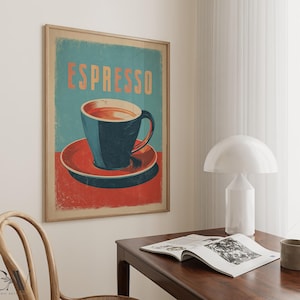 Coffee Espresso Poster Coffee Bar Print Breakfast Kitchen Decor Retro Food Art Drink Painting Large Wall Art Gallery Canvas Giclee #3862