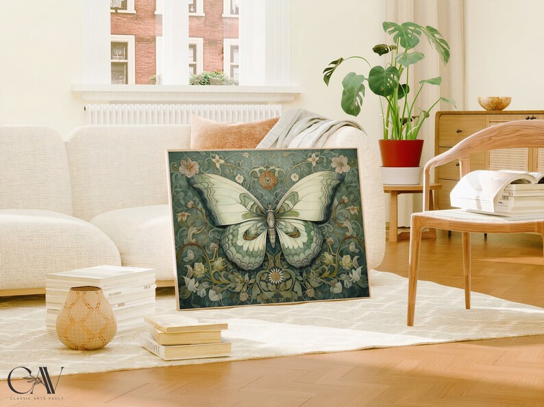 William Morris Inspired Butterfly Art Print Poster Rustic Farmhouse ...