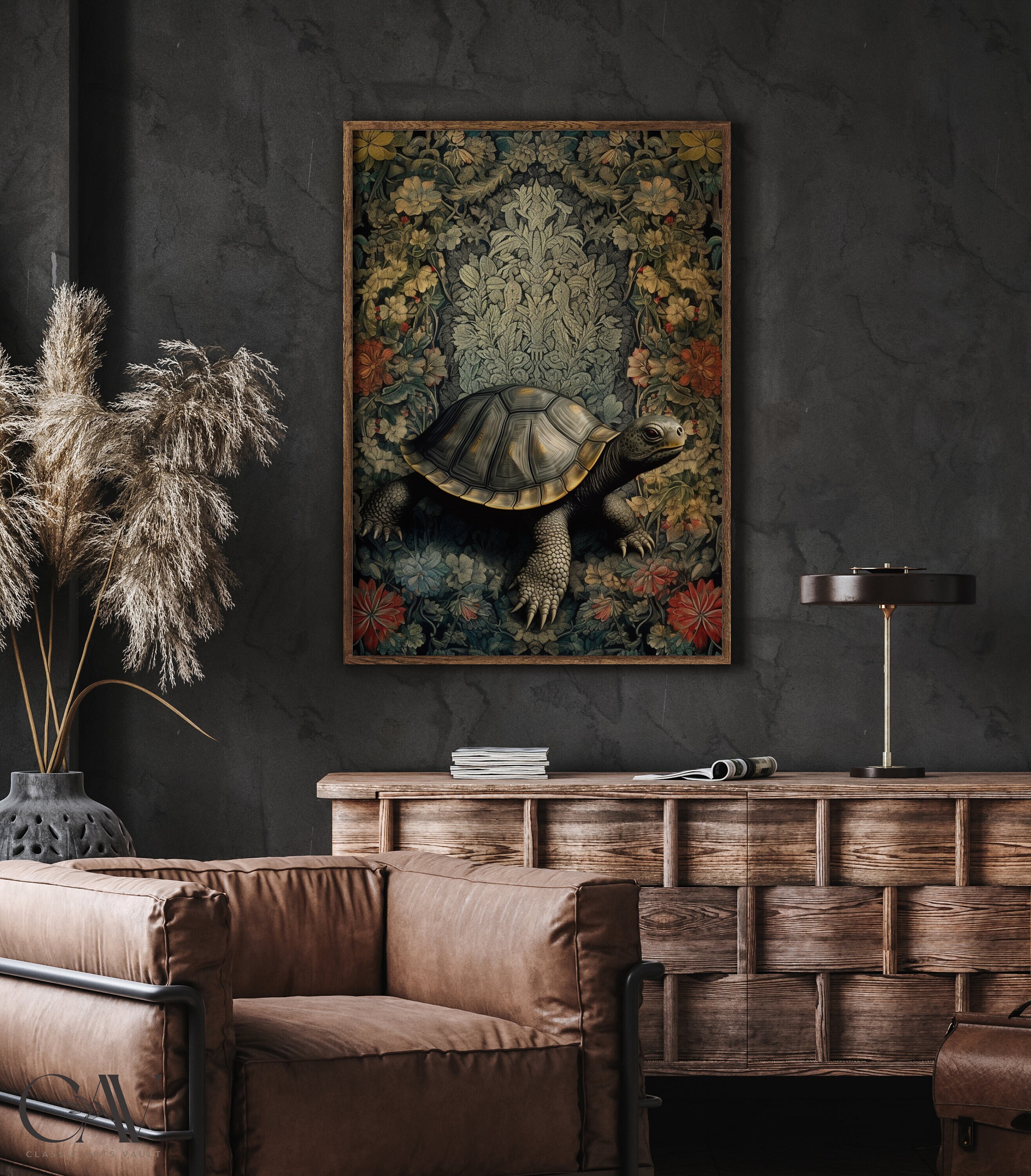 William Morris Inspired Turtle Art Print, Turtle Gift, Turtle Wall Art, Turtle Decor, Wall Decor Bathroom Extra Large Wall Art Canvas #227