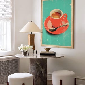 Coffee Espresso Poster Coffee Bar Print Breakfast Kitchen Decor Retro Food Art Drink Painting Large Wall Art Gallery Canvas Giclee #3851