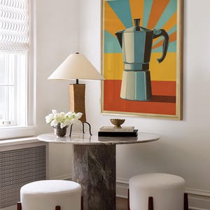 Coffee Moka Pot Poster Coffee Bar Print Breakfast Kitchen Decor Retro Food Art Drink Painting Large Wall Art Gallery Canvas Giclee #3869