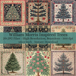 20 alberi in stile Art Nouveau William Morris Decoupage di carta digitale, arte della carta collage, carta decorativa, kit diario spazzatura, download digitale 1795