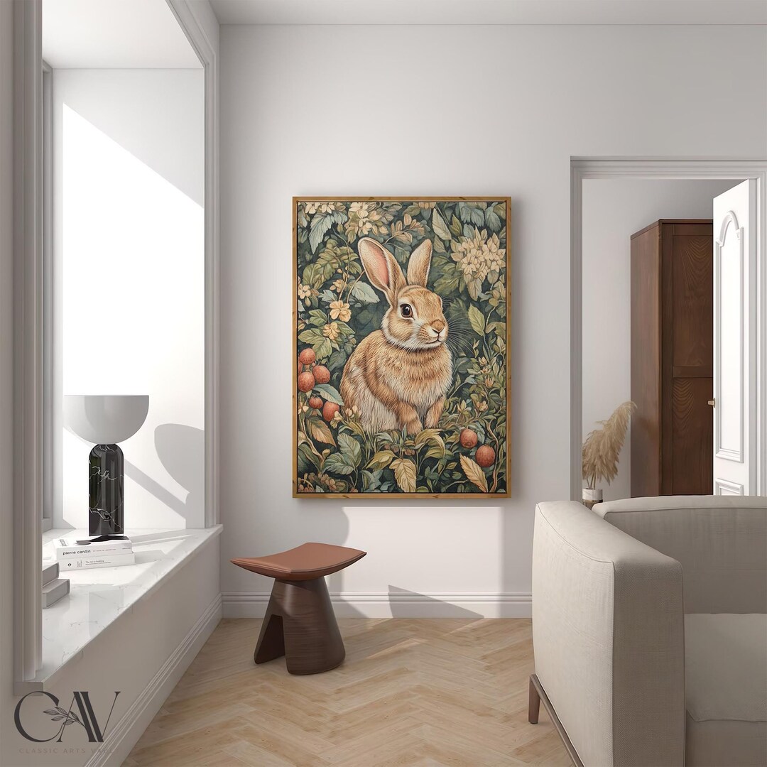 William Morris Inspired Rabbit Tapestry Art Print Animal Bunny Decor ...