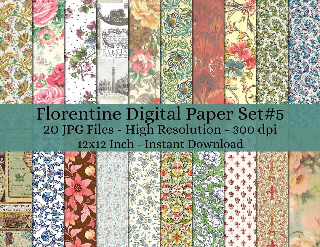 20 Sheet Printable Florentine Digital Paper Decoupage Collage Etsy