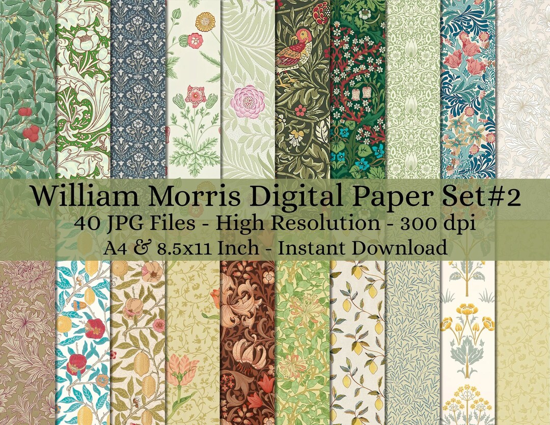 40 Sheet Printable William Morris Digital Paper Decoupage, Collage