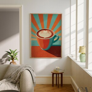 Coffee Latte Poster Coffee Bar Print Breakfast Kitchen Decor Retro Food Art Drink Painting Large Wall Art Gallery Canvas Giclee #3848