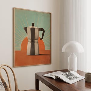 Coffee Moka Pot Poster Coffee Bar Print Breakfast Kitchen Decor Retro Food Art Drink Painting Large Wall Art Gallery Canvas Giclee #3868