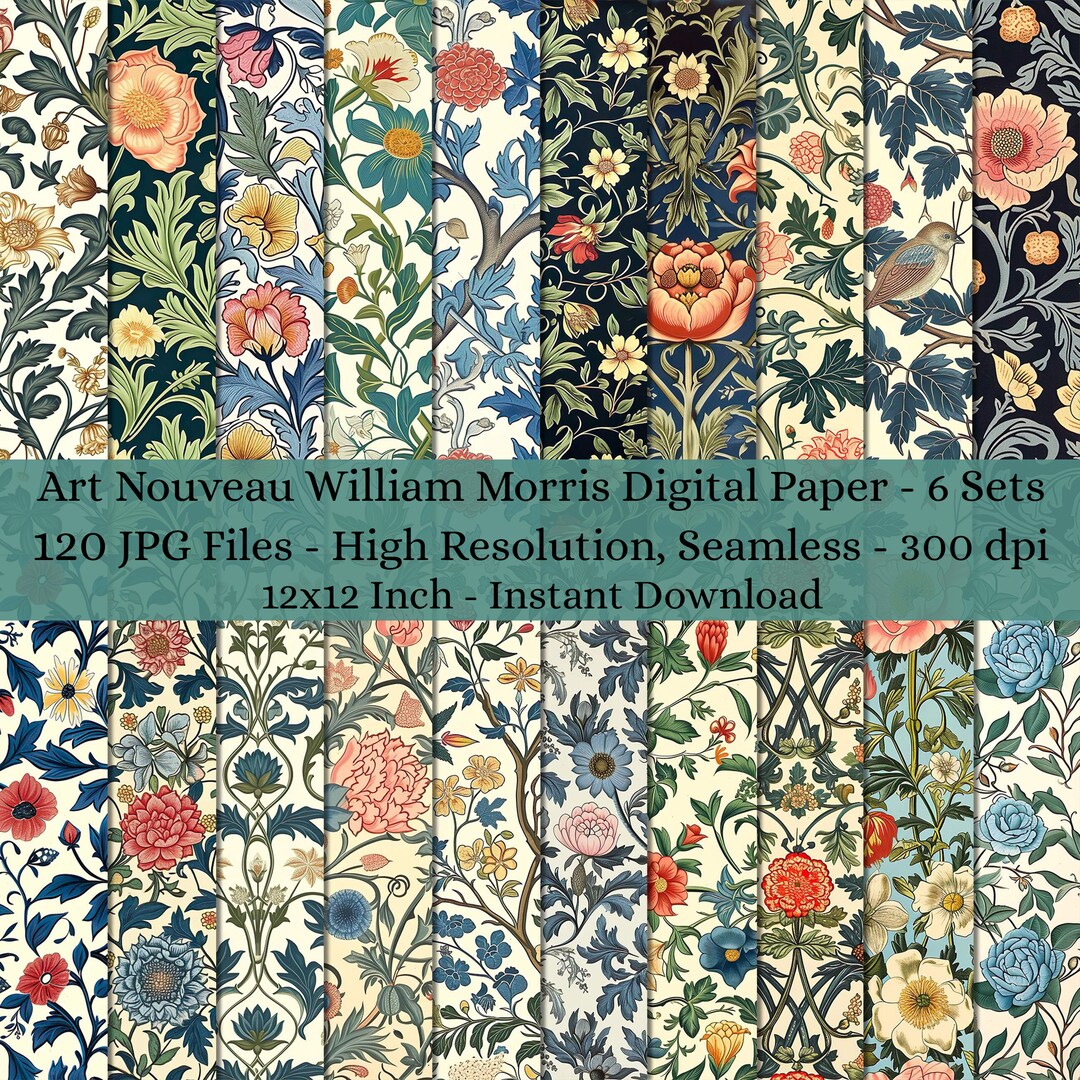 120 Art Nouveau William Morris Digital Paper Decoupage, Collage Paper ...
