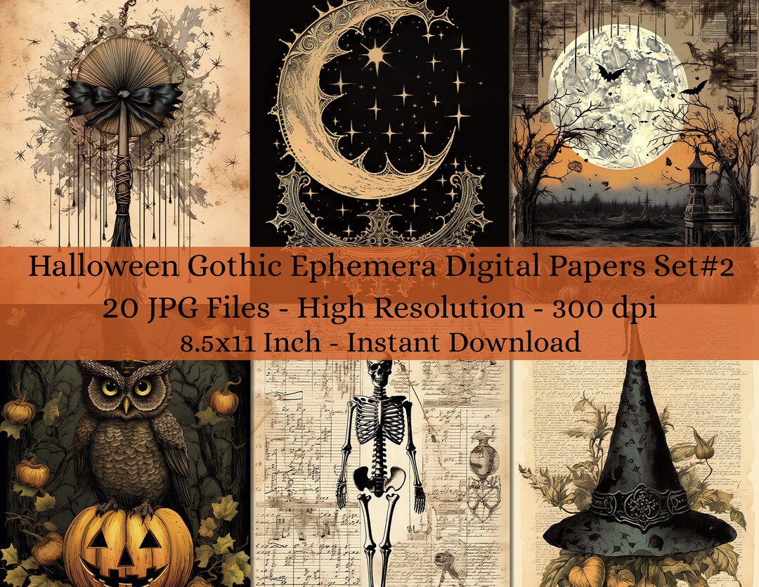 20 Sheet Printable Vintage Halloween Gothic Ephemera Digital Paper ...