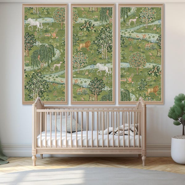 Búho y sauce William Morris Impresión giclée en lienzo enmarcado Art Nouveau Juego de tres piezas de arte de pared grande Galería Tríptico n.° 669.2