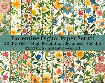 20 Sheet Printable Florentine Digital Paper Decoupage, Collage Paper Art, Decorative Paper, Junk Journal Kit, Digital Paper Pattern #1791