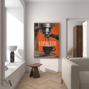 Coffee Espresso Poster Coffee Bar Print Breakfast Kitchen Decor Retro Food Art Drink Painting Large Wall Art Gallery Canvas Giclee #3861