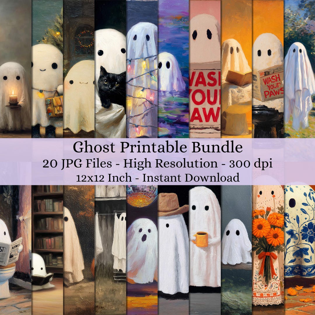 20 Ghost Printable Bundle Cute Ghost Spooky Fall Wall Art Decor Funny ...