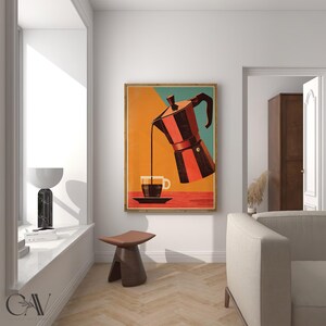 Coffee Moka Pot Poster Coffee Bar Print Breakfast Kitchen Decor Retro Food Art Drink Painting Large Wall Art Gallery Canvas Giclee #3867