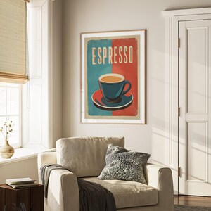 Coffee Espresso Poster Coffee Bar Print Breakfast Kitchen Decor Retro Food Art Drink Painting Large Wall Art Gallery Canvas Giclee #3859