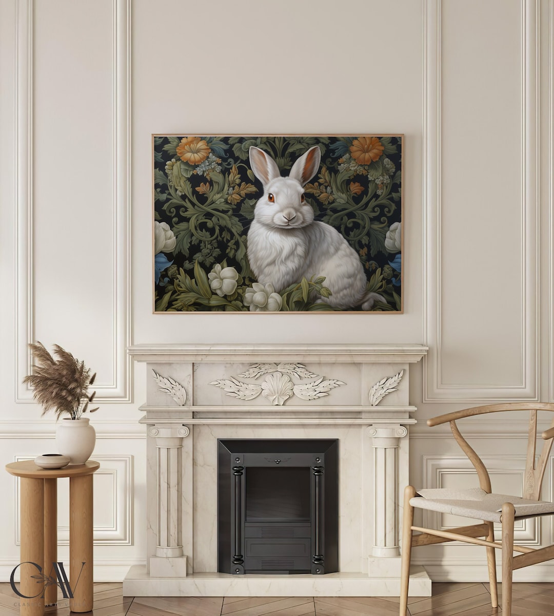 William Morris Inspired Rabbit Art Print Poster Rustic Farmhouse ...