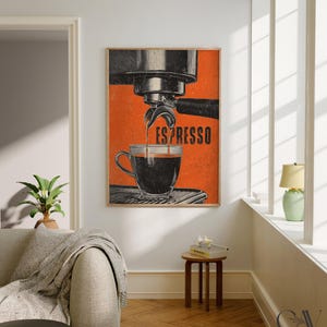 Coffee Espresso Poster Coffee Bar Print Breakfast Kitchen Decor Retro Food Art Drink Painting Large Wall Art Gallery Canvas Giclee #3860