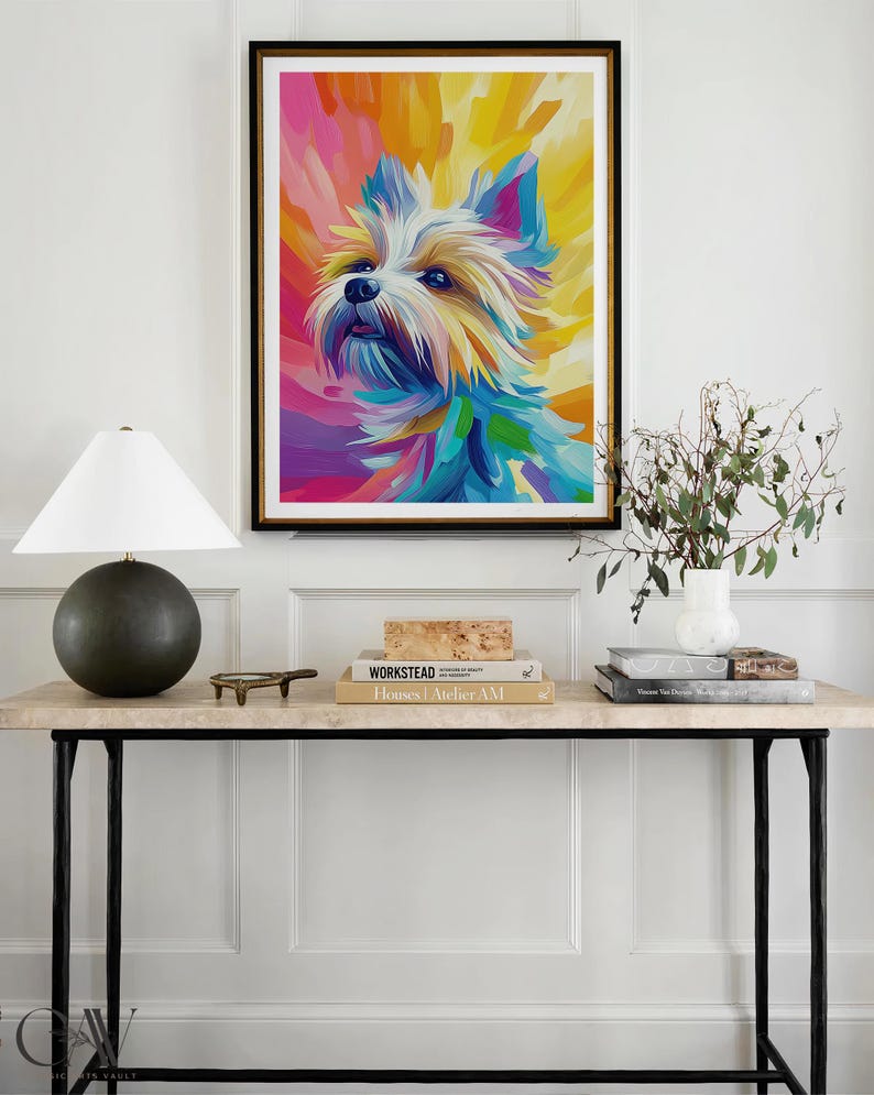 Yorkshire Terrier Dog Maximalist Eclectic Animal Portrait Print Funky Animal Poster Decor Colorful Painting Large Wall Art Canvas #3160 immagine 6