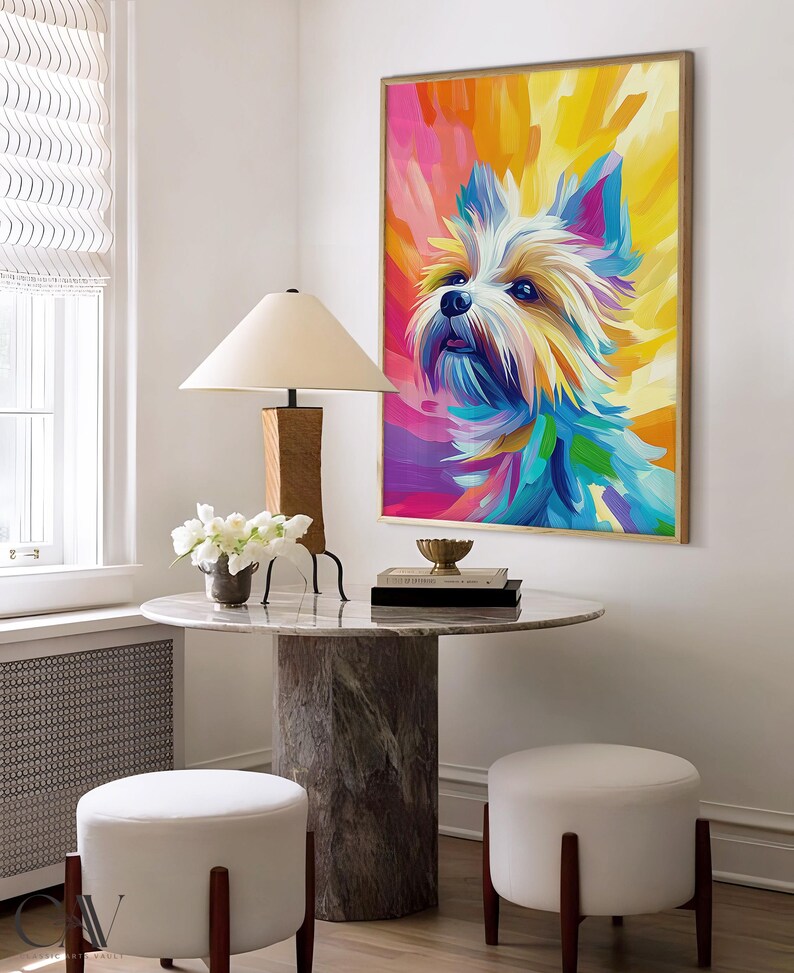 Yorkshire Terrier Dog Maximalist Eclectic Animal Portrait Print Funky Animal Poster Decor Colorful Painting Large Wall Art Canvas #3160 immagine 1