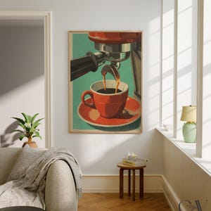 Coffee Espresso Poster Coffee Bar Print Breakfast Kitchen Decor Retro Food Art Drink Painting Large Wall Art Gallery Canvas Giclee #3854
