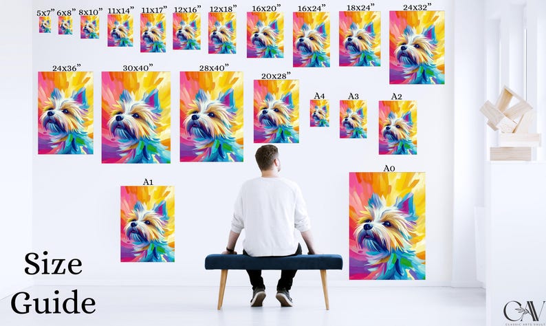 Yorkshire Terrier Dog Maximalist Eclectic Animal Portrait Print Funky Animal Poster Decor Colorful Painting Large Wall Art Canvas #3160 immagine 2