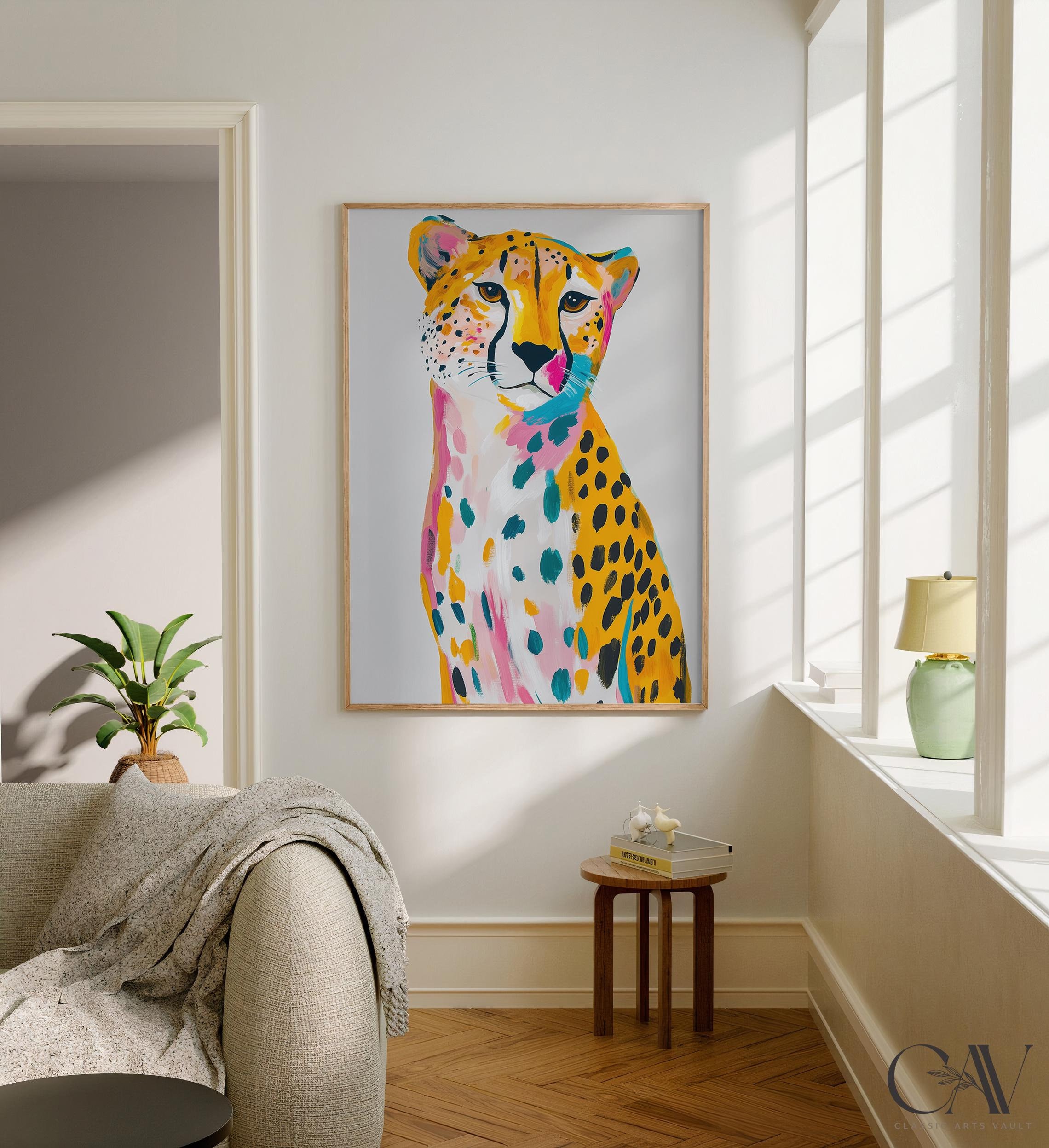 【約84cm】ANIMALLS アートポスター（超大型A1サイズ）#6487 Cheetah Colorful Maximalist Eclectic Animal Portrait Print Nursery