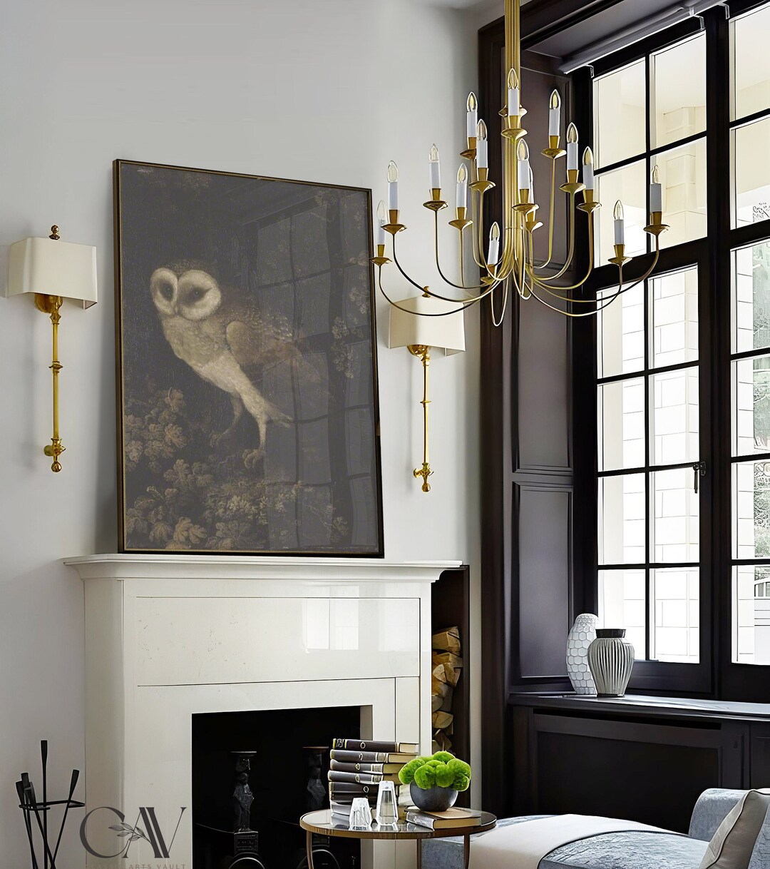 Vintage Owl Print, Moody Wall Art Eclectic Vintage, Dark Cottagecore