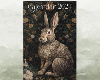 2024 Wall Calendar, William Morris Inspired Animals, Christmas Gift New Years Housewarming #1555