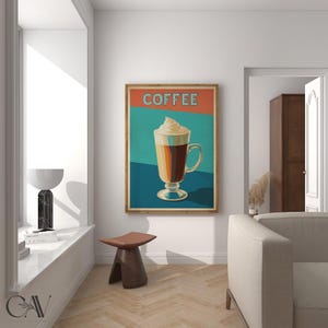 Coffee Latte Poster Coffee Bar Print Breakfast Kitchen Decor Retro Food Art Drink Painting Large Wall Art Gallery Canvas Giclee #3849