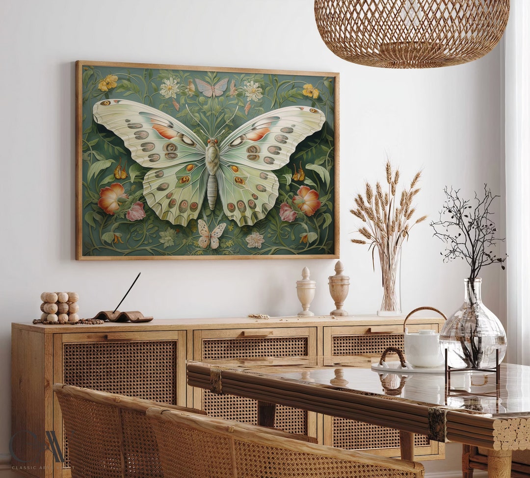 William Morris Inspired Butterfly Art Print Poster Rustic Farmhouse ...
