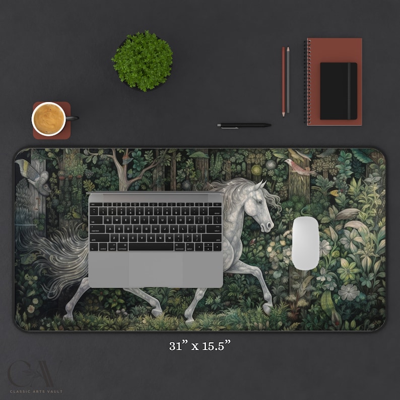 William Morris Inspired White Horse Large Desk Mat Keyboard Etsy