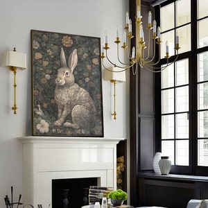 William Morris Inspired White Rabbit Art Print Animal Bunny Decor, Year ...