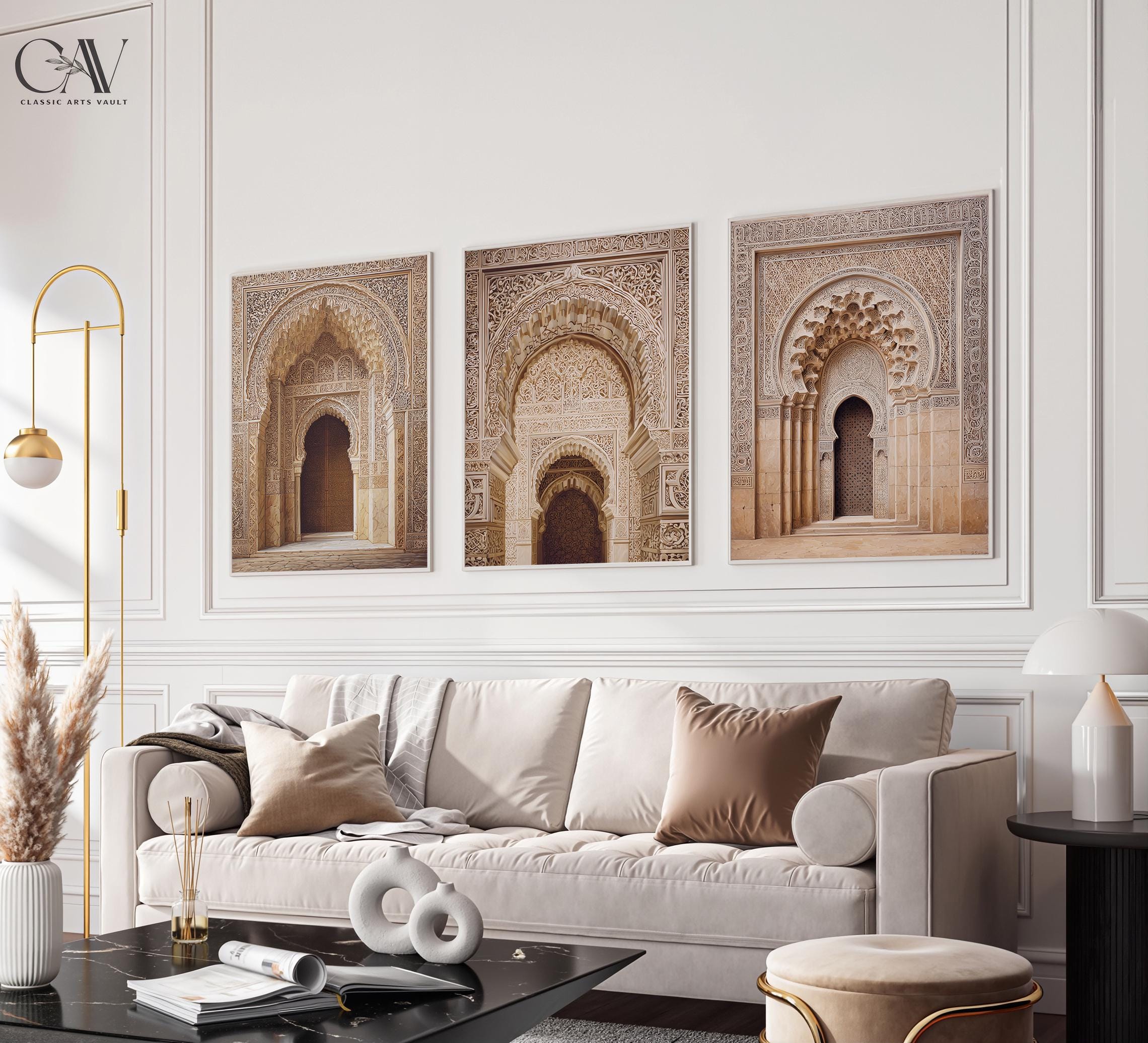 Mosque Stone Arch Art Print Islamic Wall Art Muslim Poster Arabic Decor Eid Ramadan Gift Large Wall Art Set of 3 Gallery Triptych #5295
