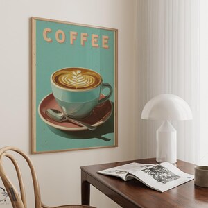 Coffee Latte Poster Coffee Bar Print Breakfast Kitchen Decor Retro Food Art Drink Painting Large Wall Art Gallery Canvas Giclee #3850