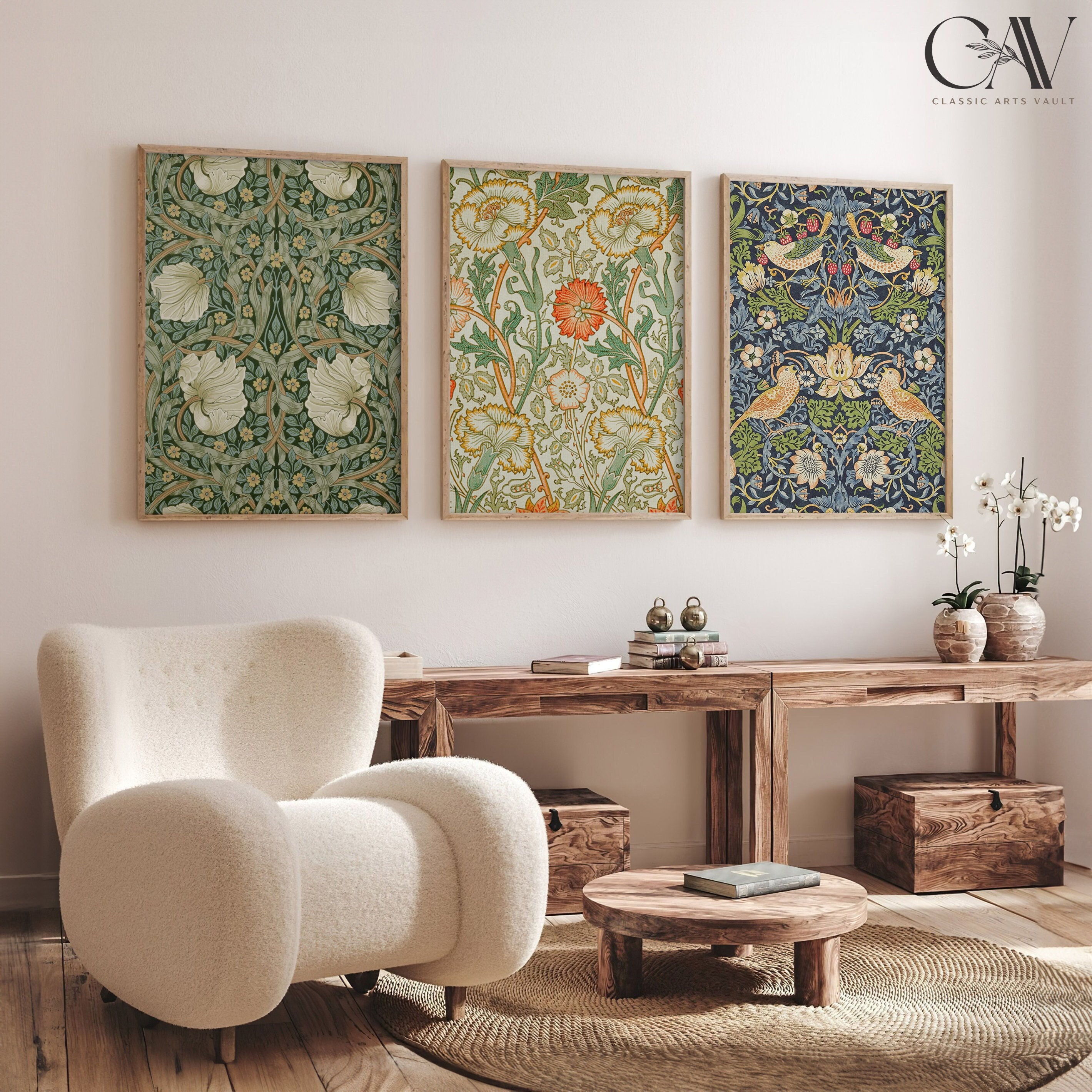 3 Impressions Toile William Morris Vintage - Déco Murale 30x40cm Sans Cadre