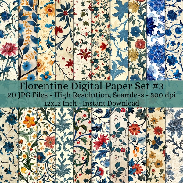 20 Sheet Printable Florentine Digital Paper Decoupage, Collage Paper Art, Decorative Paper, Junk Journal Kit, Digital Paper Pattern #1790
