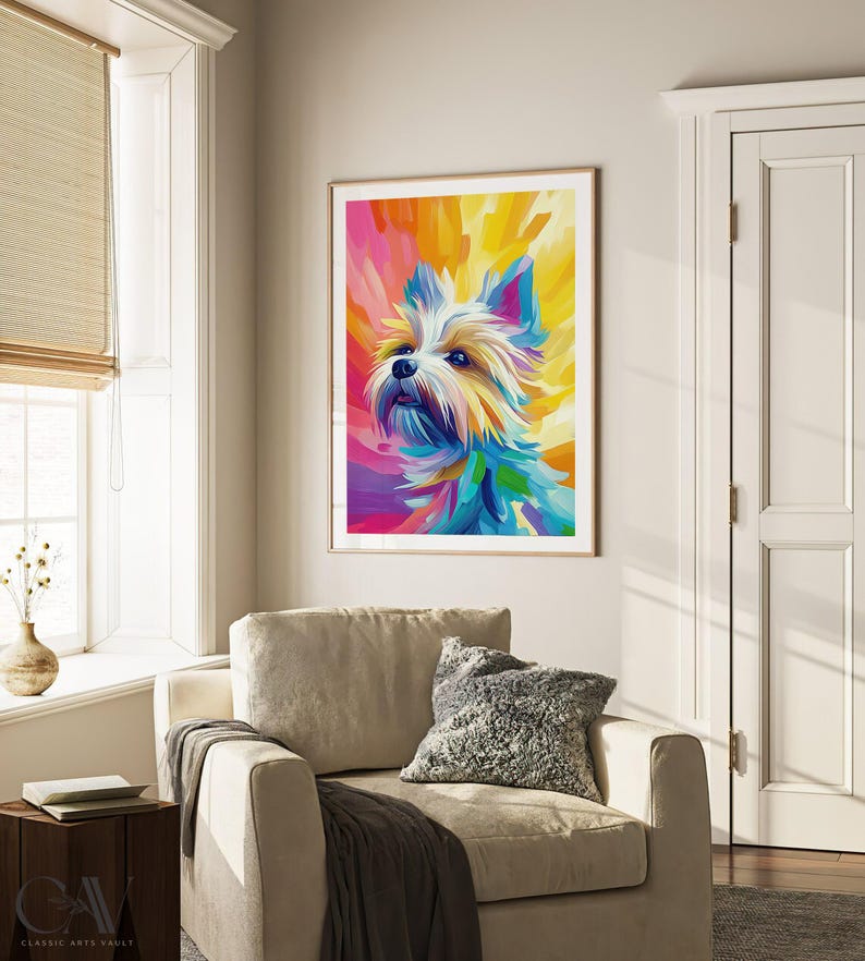 Yorkshire Terrier Dog Maximalist Eclectic Animal Portrait Print Funky Animal Poster Decor Colorful Painting Large Wall Art Canvas #3160 immagine 7
